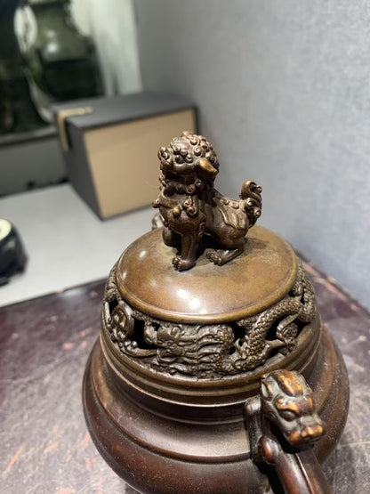 Vintage Chinese Bronze Incense Burner, Exquisitely Carved