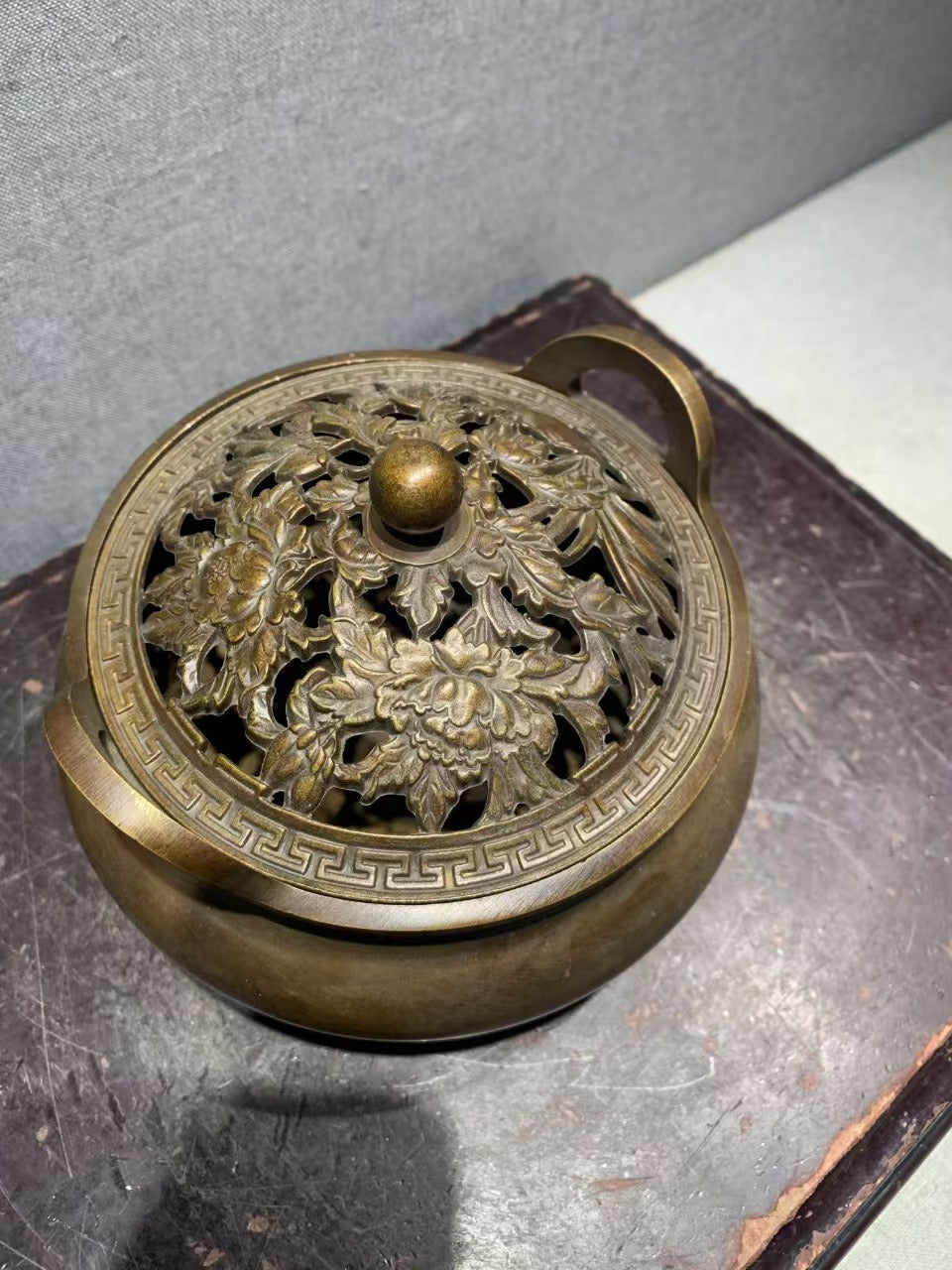 Antique Chinese Bronze Incense Burner, Exquisite Carving