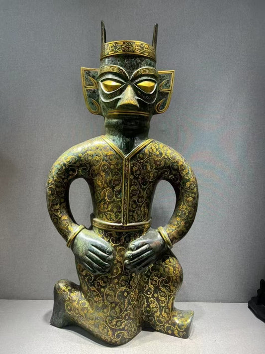 Rare Bronze Statue with Inlaid Gold! Exquisite patterns and mysterious inscriptions. Echoing ancient cultures, it's a masterpiece for collectors. Symbol of power and wisdom, a must - have for adding cultural charm to your space.