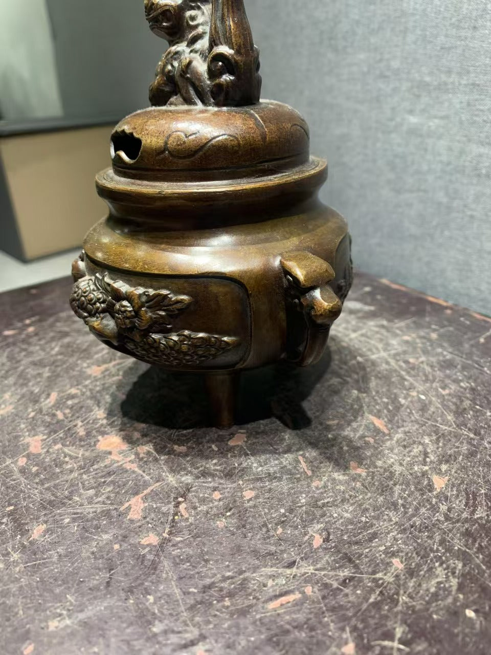 Antique Chinese Bronze Incense Burner, Intricately Carved