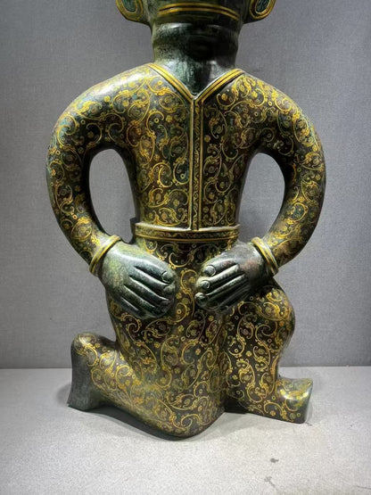 Rare Bronze Statue with Inlaid Gold! Exquisite patterns and mysterious inscriptions. Echoing ancient cultures, it's a masterpiece for collectors. Symbol of power and wisdom, a must - have for adding cultural charm to your space.