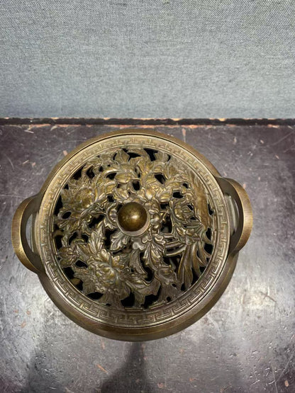 Antique Chinese Bronze Incense Burner, Exquisite Carving