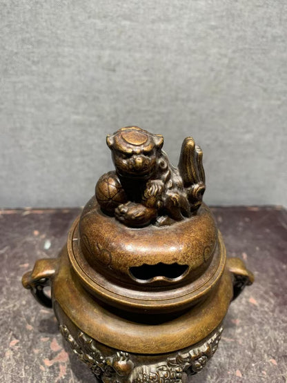 Antique Chinese Bronze Incense Burner, Intricately Carved