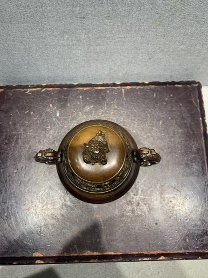 Vintage Chinese Bronze Incense Burner, Exquisitely Carved